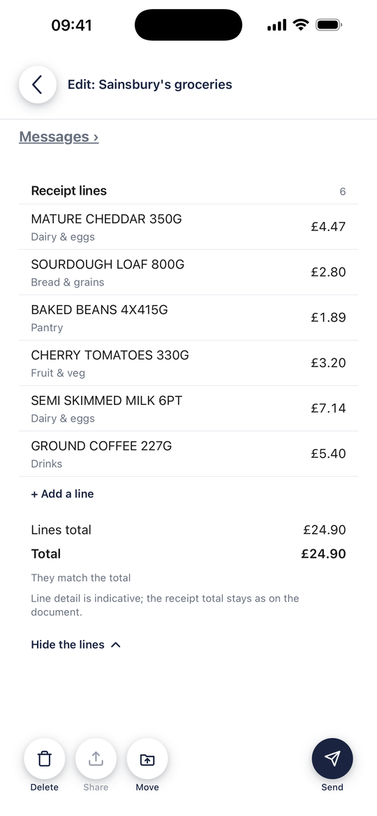 A Sainsbury’s receipt with its six lines read
